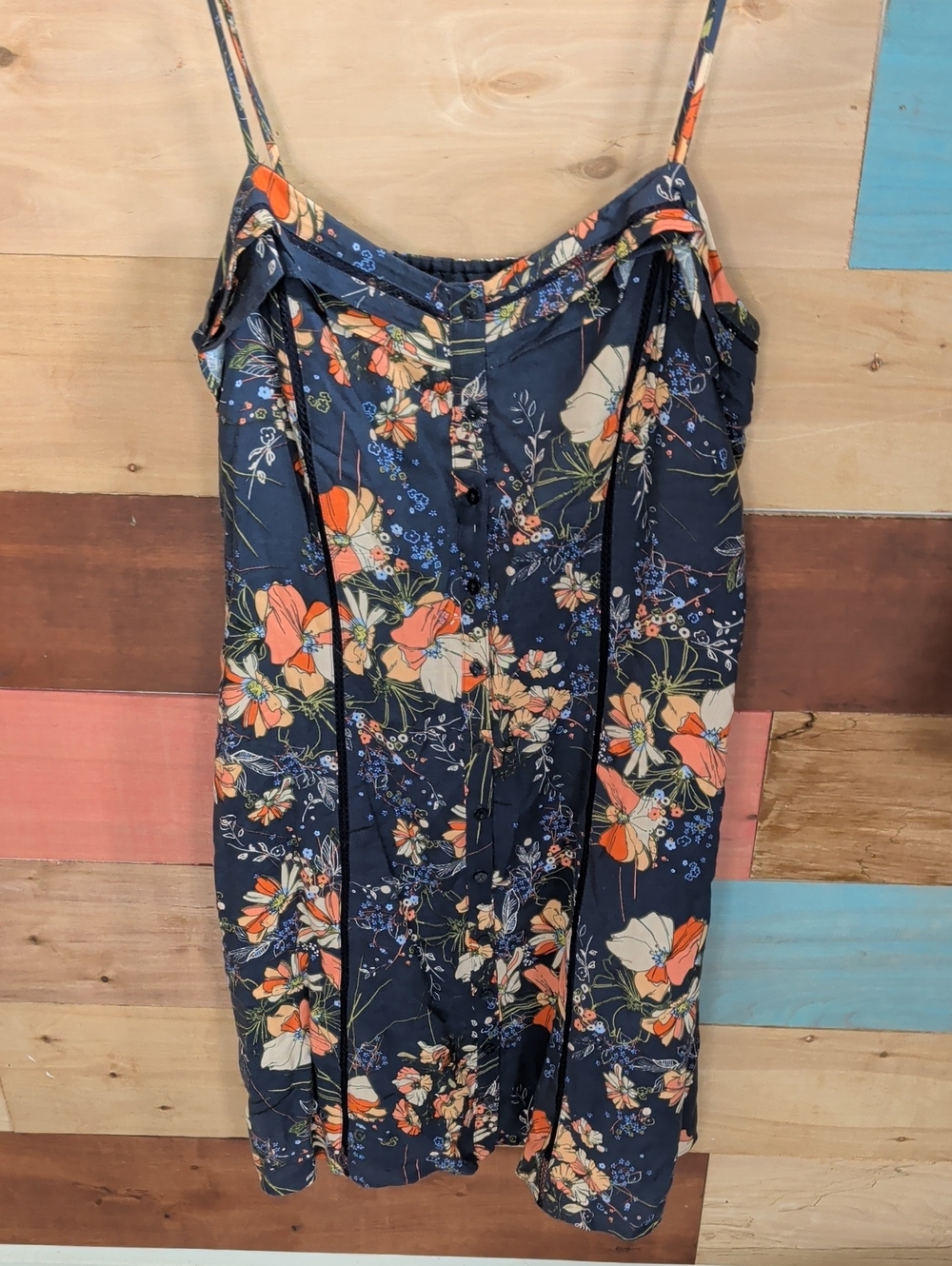 LC Lauren Conrad Navy Floral Midi Dress with Orange and Cream Blooms